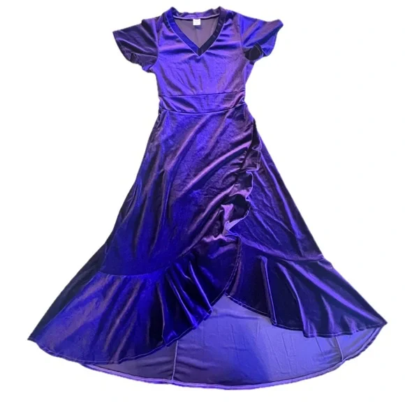 Purple Velvet Velour feel V neck Ruffle Sz Small Whimsigoth Renaissance Flirty - Picture 7 of 13